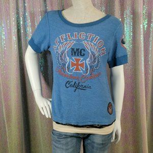 Affliction Short Sleeve Sweater T-Shirt w/ Lace Detail Size L